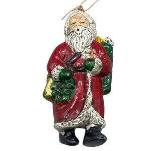 Christmas Santa Claus tree ornament plastic present bag red green 4" READ